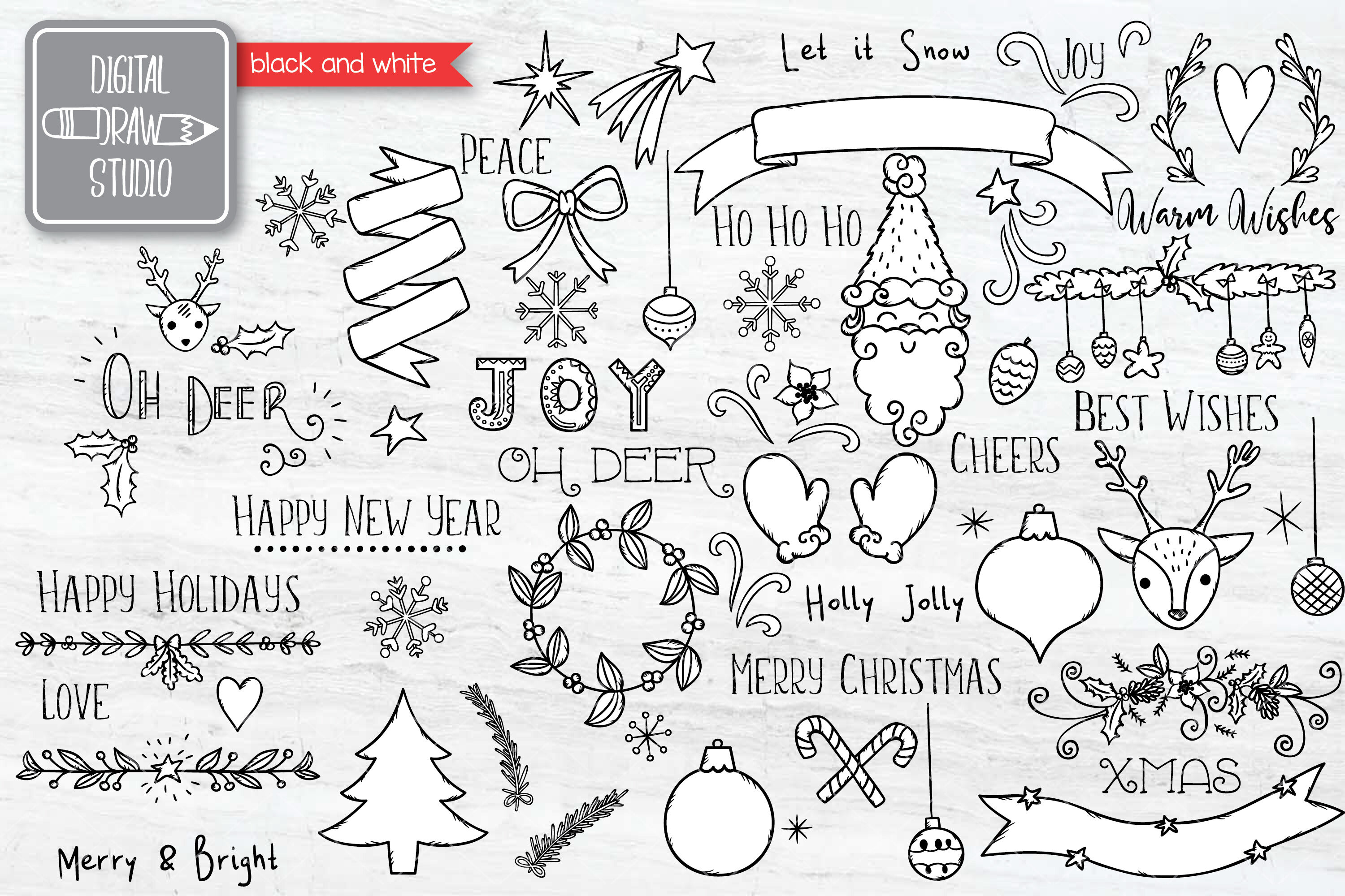 Christmas Elements Hand Drawn Ornaments Decorative Holiday By Digital Draw Studio Thehungryjpeg Com