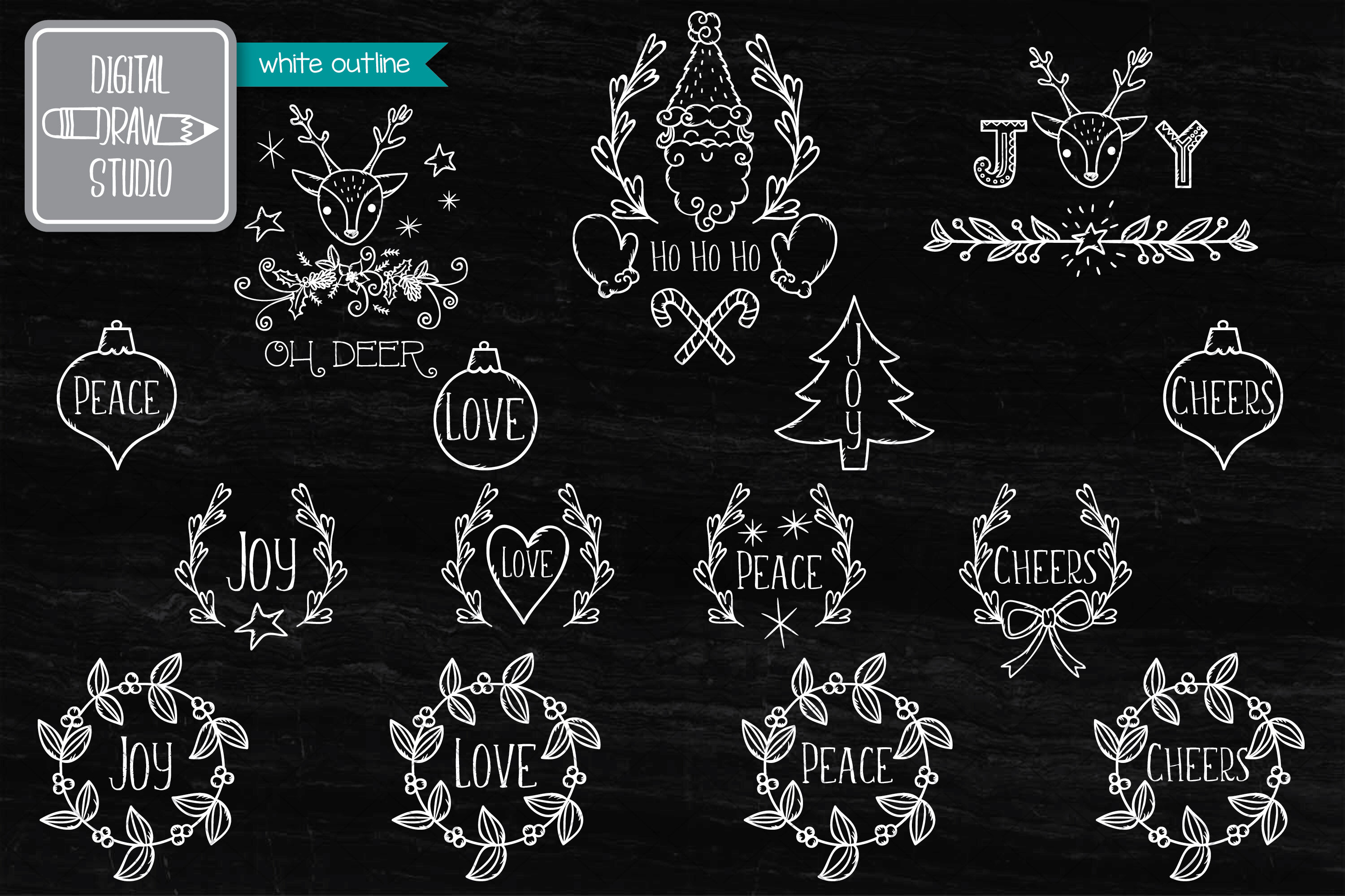 Christmas Elements White Hand Drawn Ornaments Decorative Holiday By Digital Draw Studio Thehungryjpeg Com
