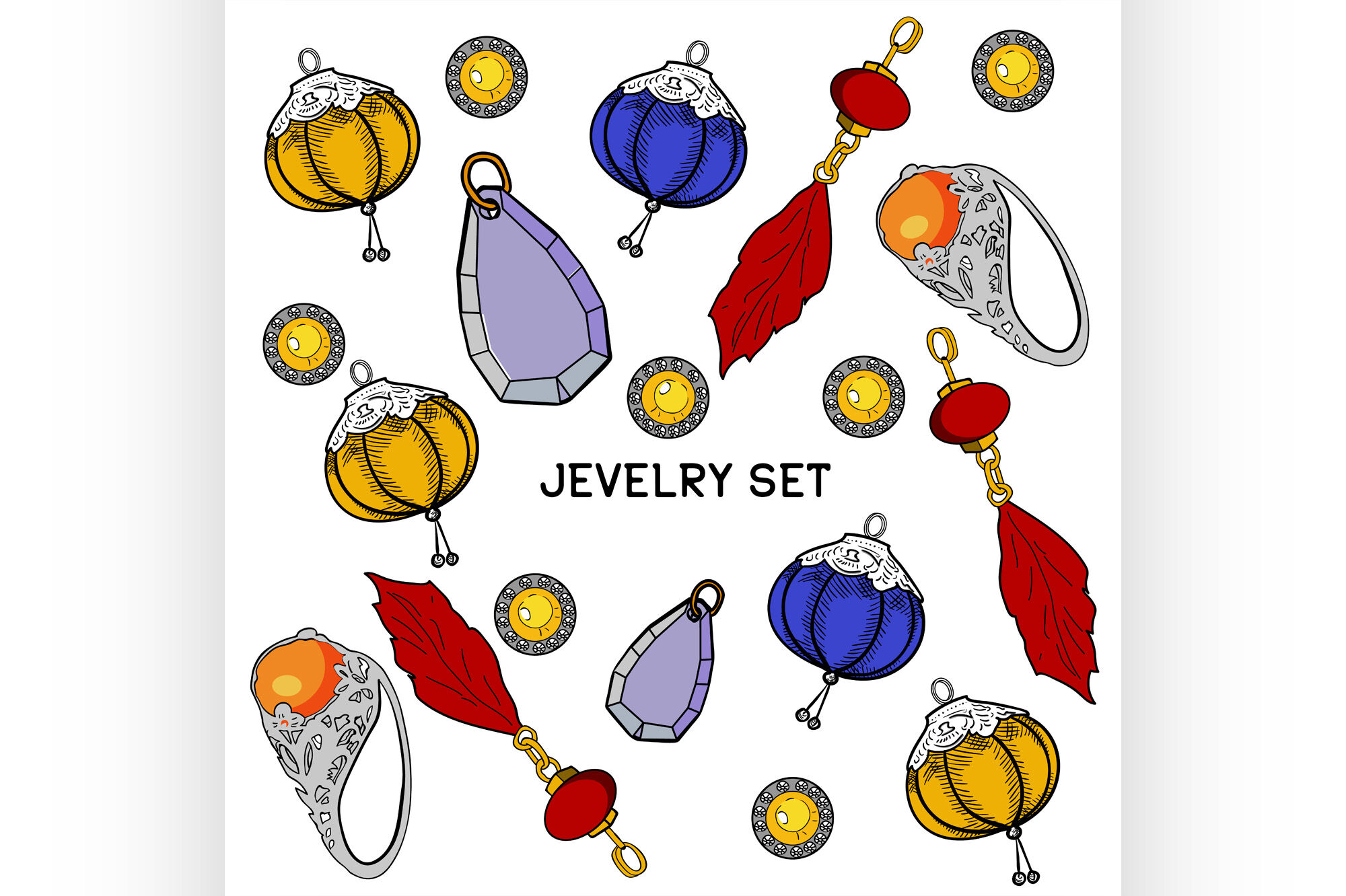 Jewelry Vector set of hand drawing By Netkoff | TheHungryJPEG.com
