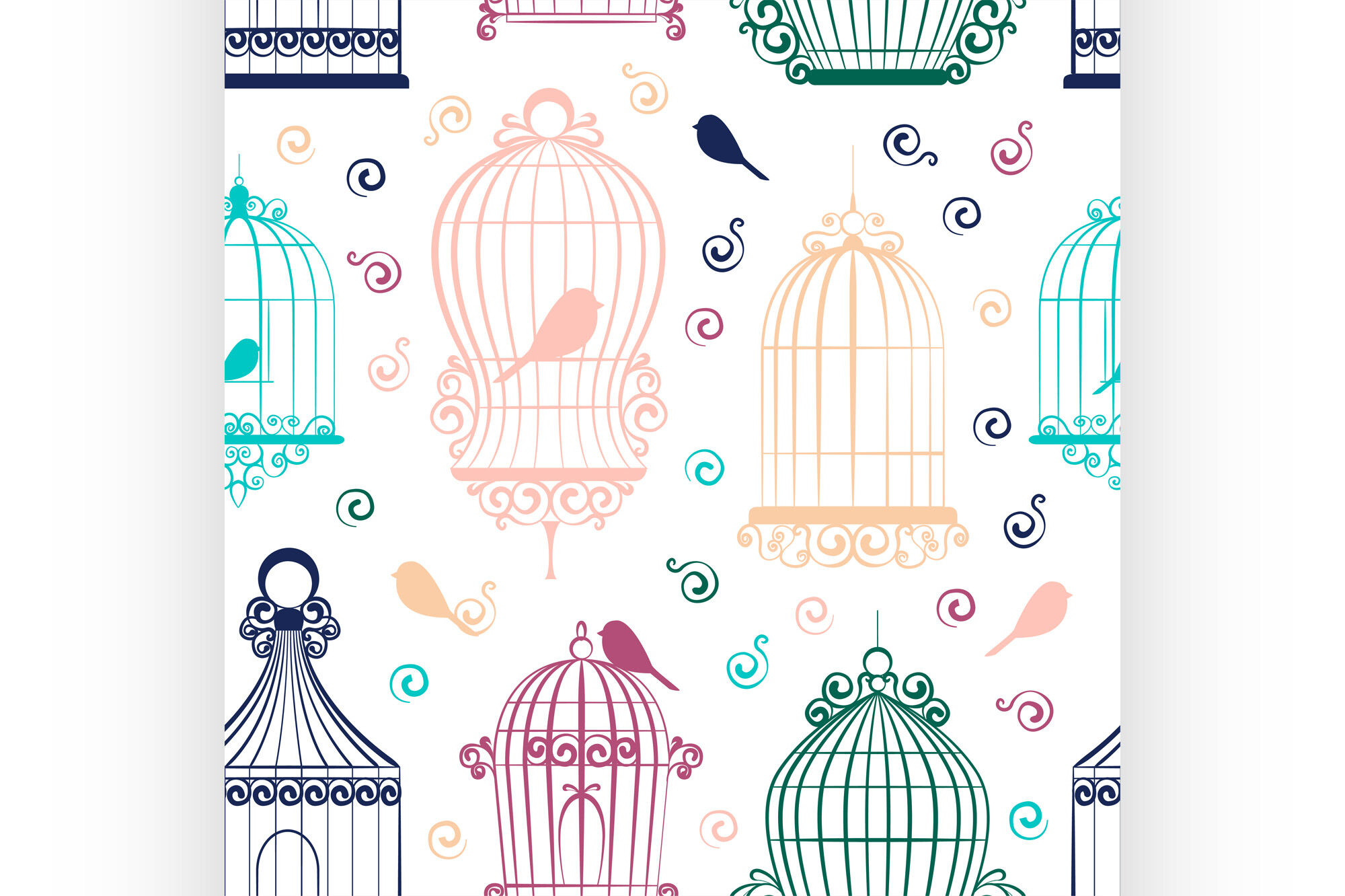 Vintage Bird Cages Pattern By Netkoff Thehungryjpeg Com