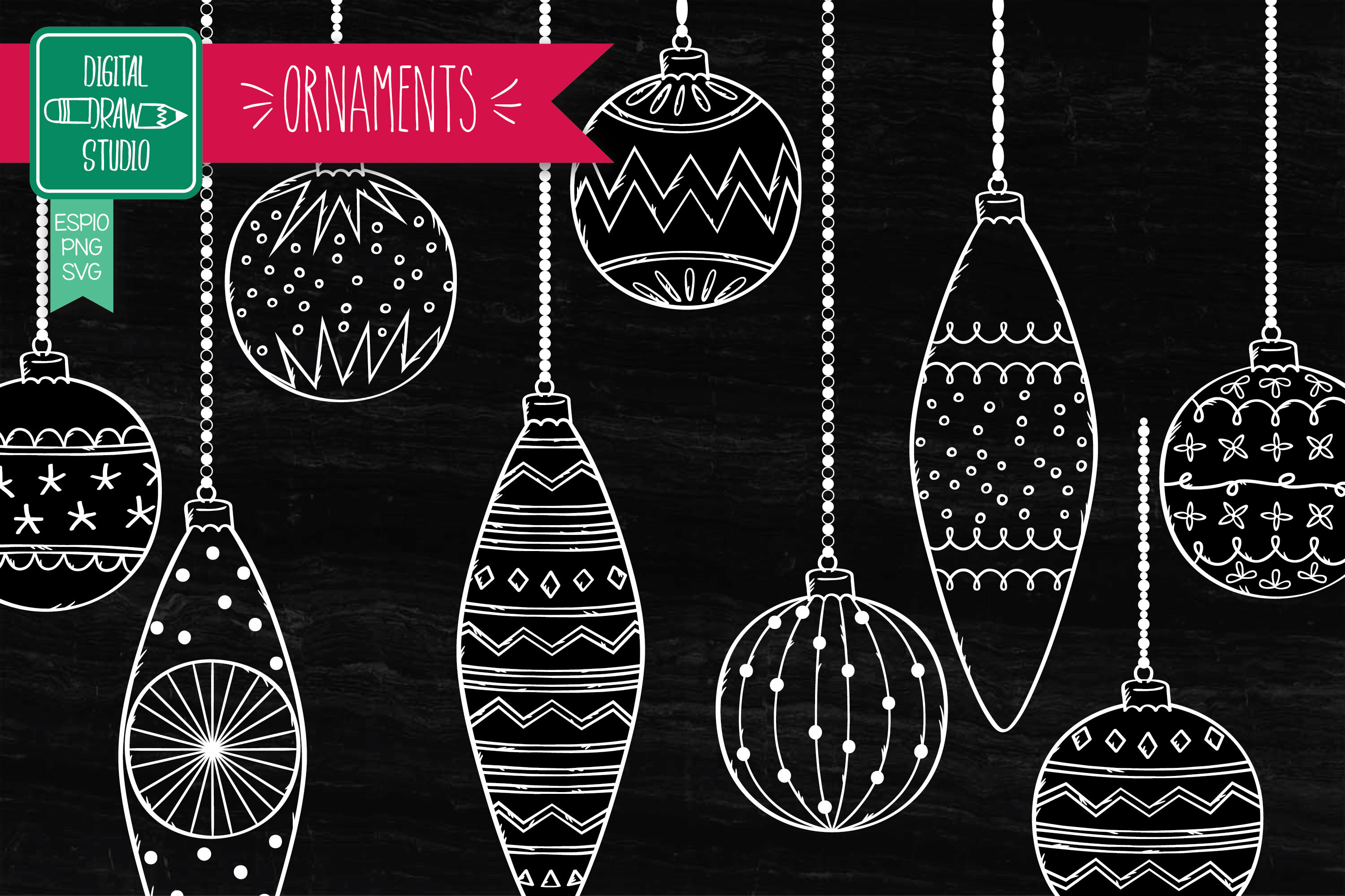 Christmas Ornaments White Hand Drawn Tree Balls Decorations By Digital Draw Studio Thehungryjpeg Com