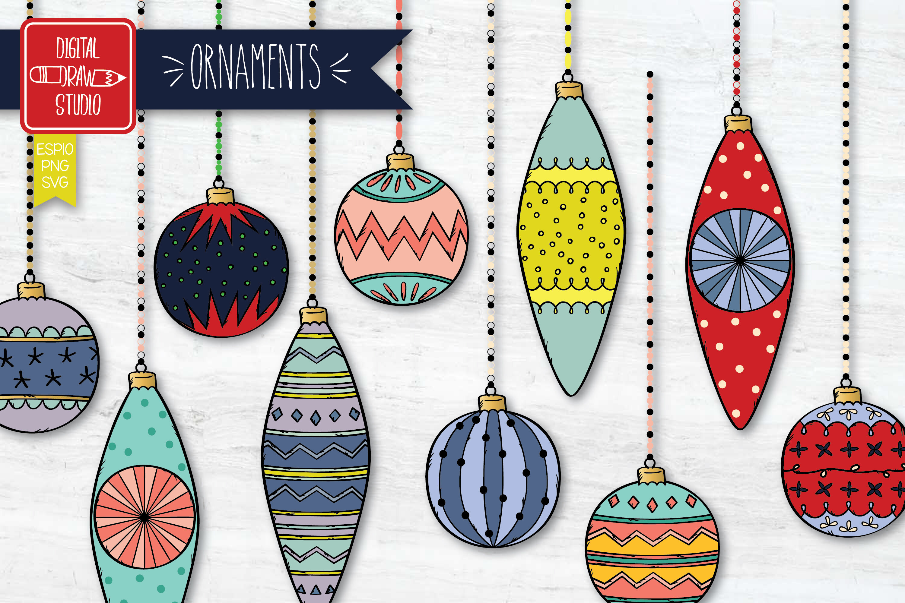 Christmas Ornaments Color Hand Drawn Tree Balls Decorations By Digital Draw Studio Thehungryjpeg Com