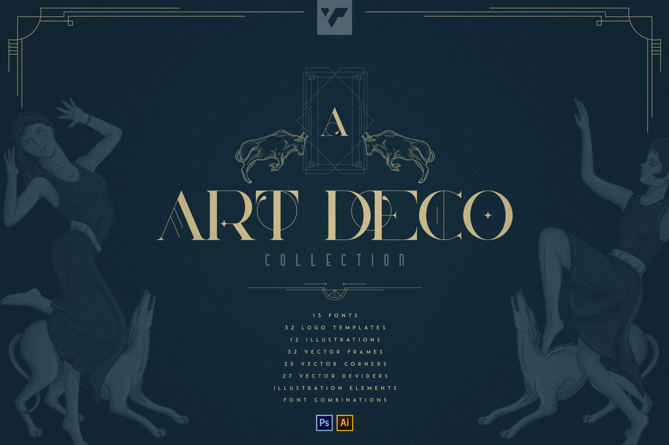 Art Deco Collection Fonts Vectors By Vpcreativeshop Thehungryjpeg Com