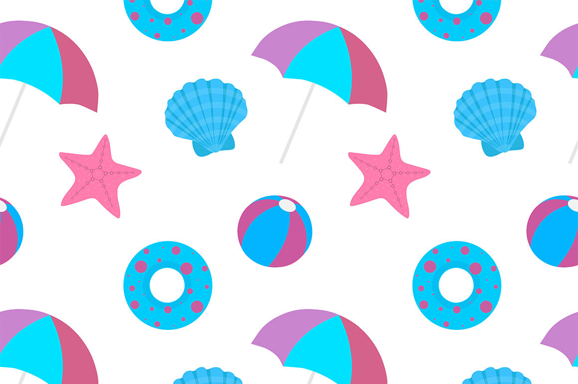 Seamless Pattern With Icons Representing Summer, Sea And Relaxing On The  Beach. Can Be Used As A Wallpaper - Both In Print Or Web. Royalty Free SVG,  Cliparts, Vectors, and Stock Illustration.