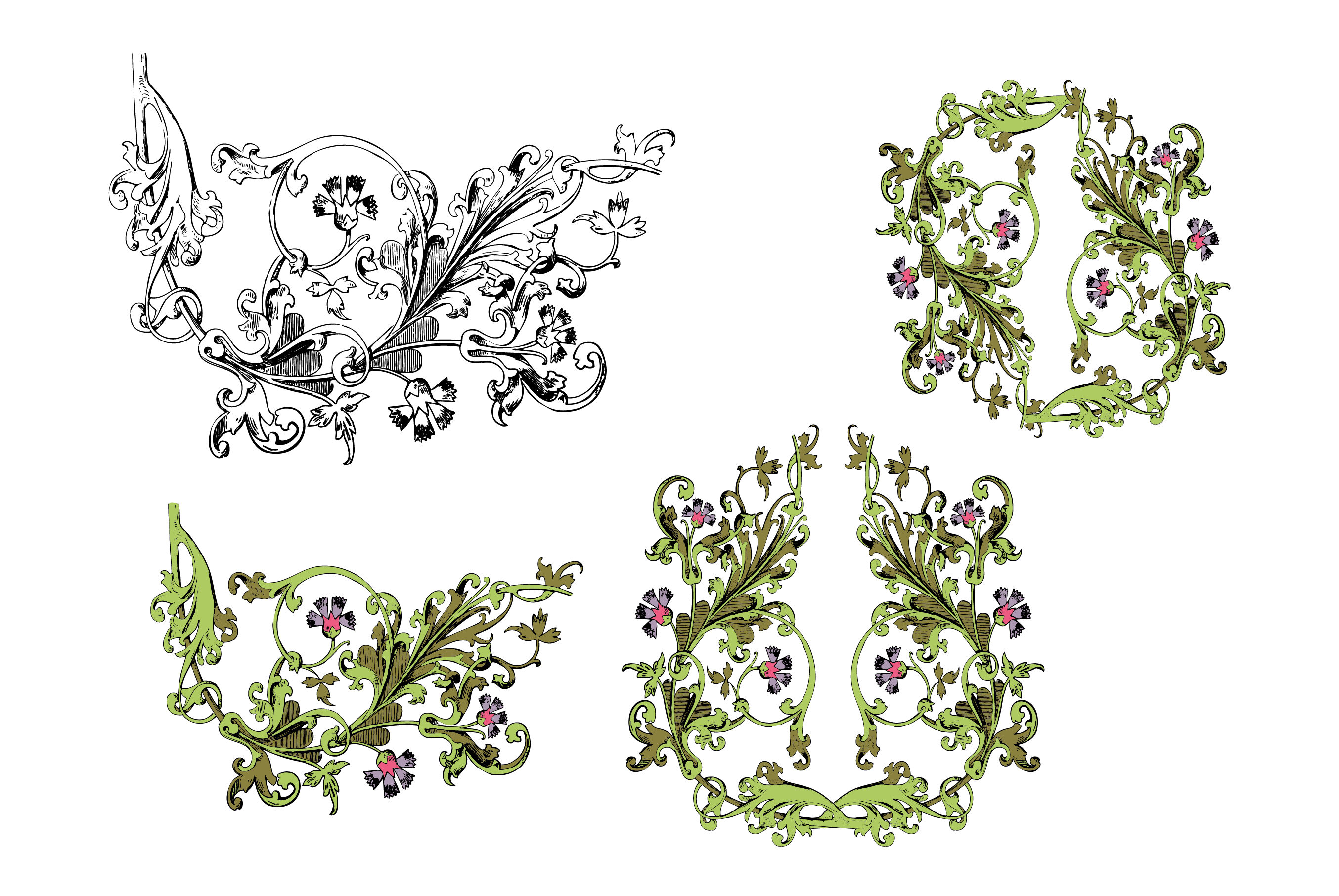 Tree Branch With Flowers And Leaves Hand Drawn Baroque Style By Impressinart Thehungryjpeg Com