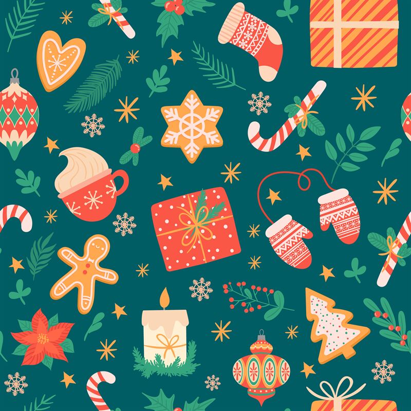 Christmas seamless pattern. Traditional xmas attributes, christmas tre ...