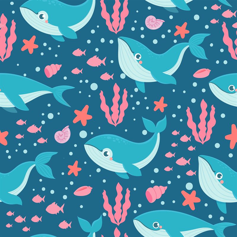 Pattern Of Whales, Cute Whales, Blue Whales Leggings