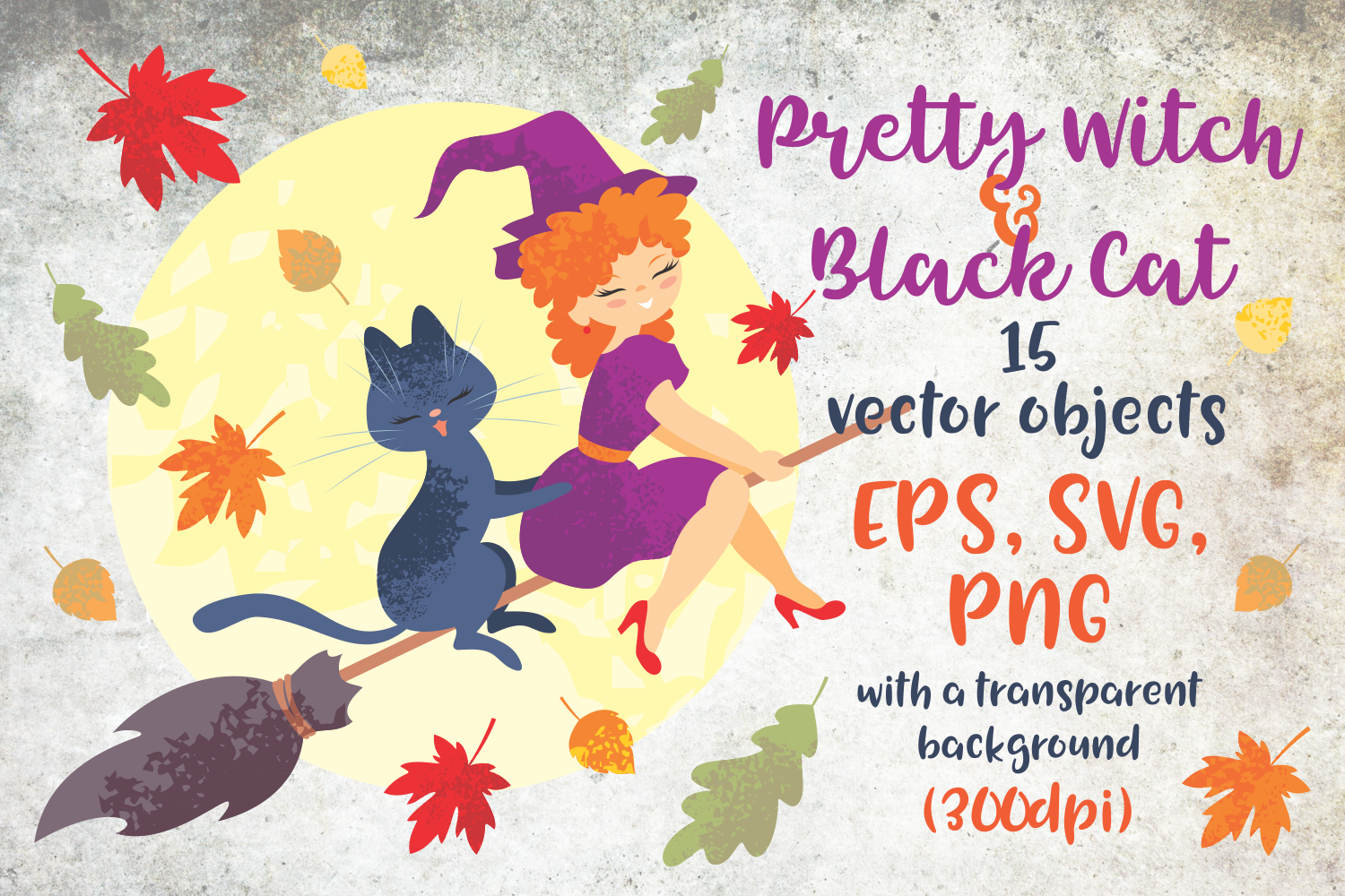 Pretty Witch And Black Cat Halloween Clip Art By Olga Belova Thehungryjpeg Com