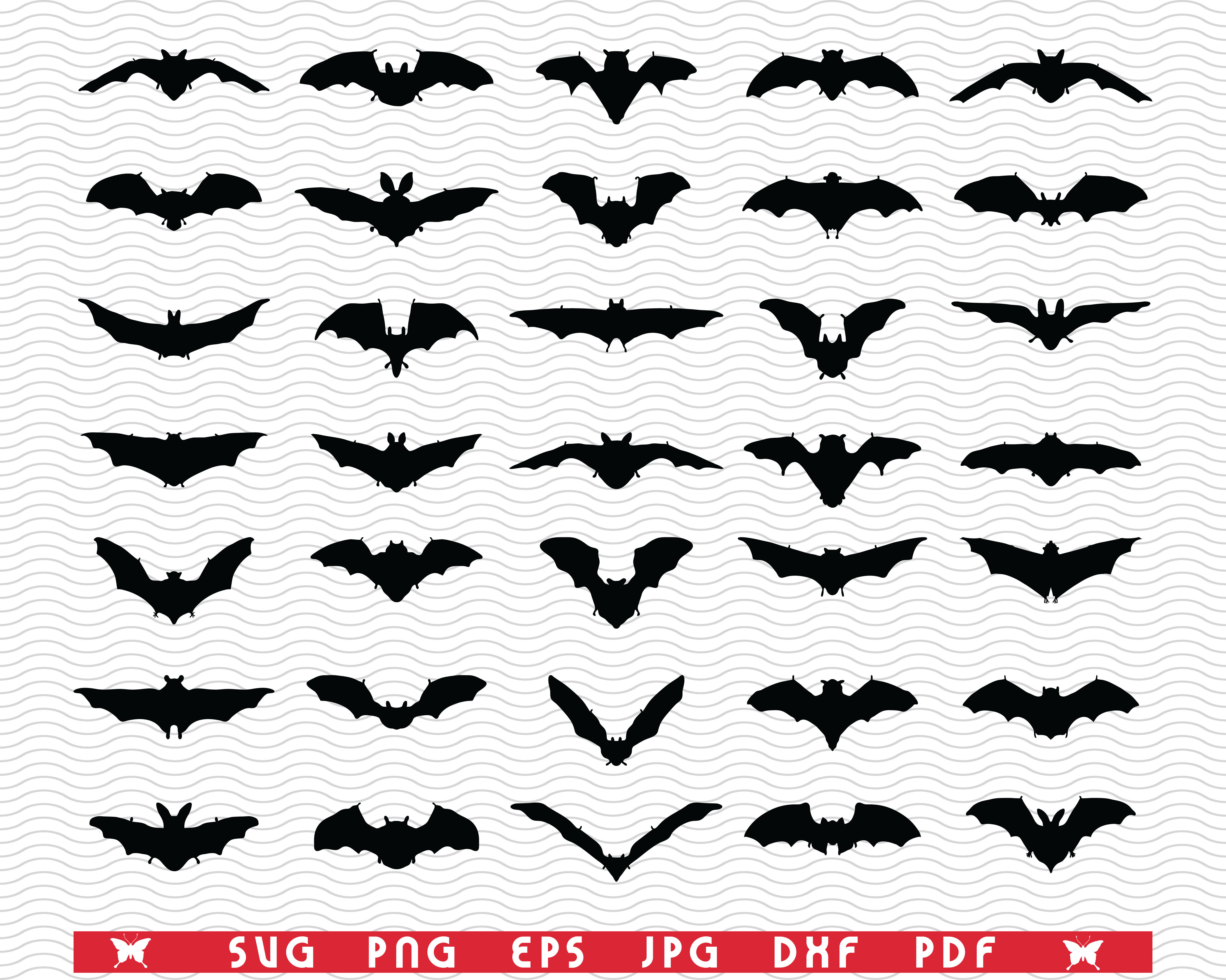 Svg Bats Black Silhouettes Digital Clipart By Designstudiorm Thehungryjpeg Com