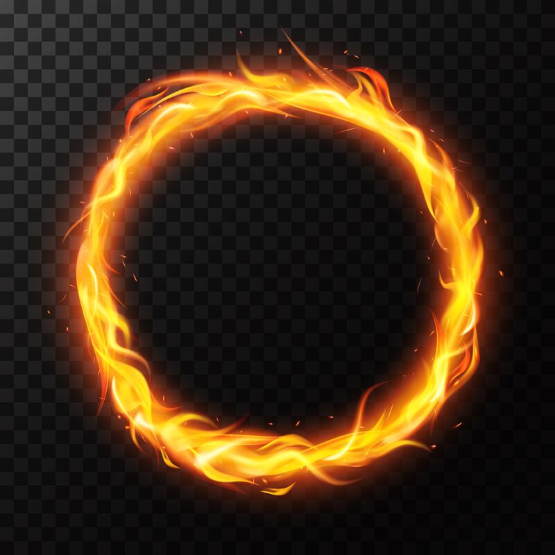 Realistic fire ring. Burning flame circle hoop, red flaming round ligh ...