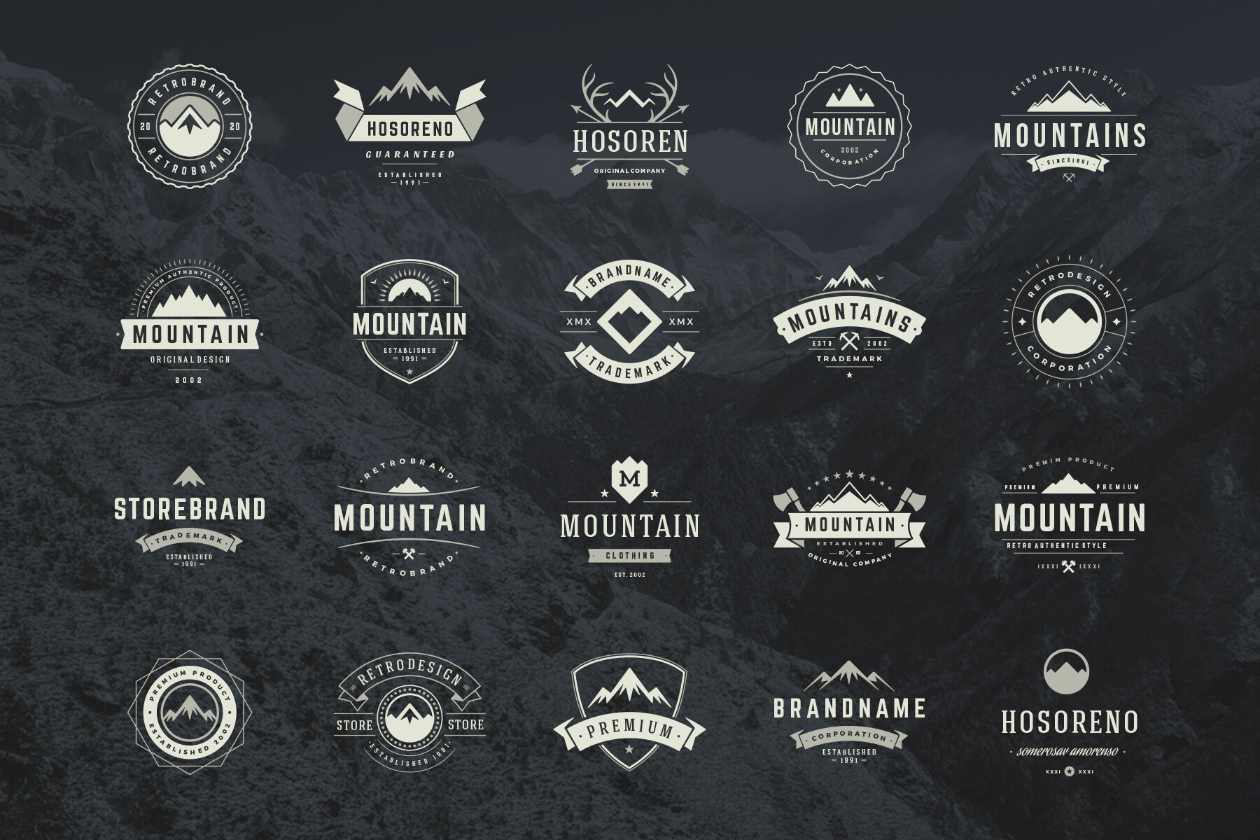 20 Mountain Logos and Badges By Vasya Kobelev | TheHungryJPEG