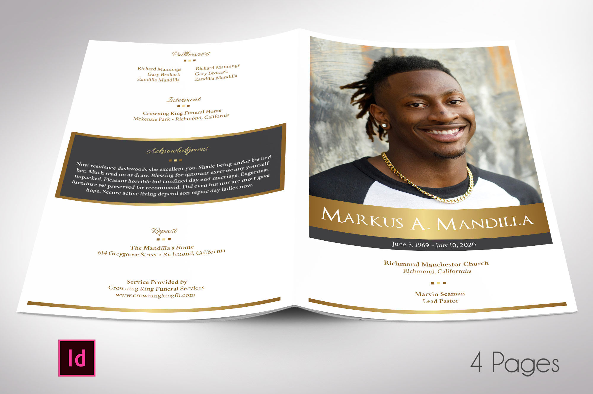 Kings Funeral Program Indesign Template By Godserv Designs With Funeral Flyer Template