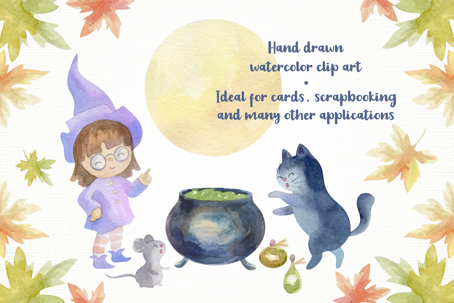 Little Witch And Cat Halloween Watercolor Clip Art By Olga Belova Thehungryjpeg Com