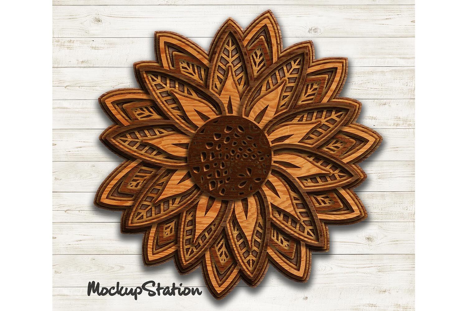 Sunflower 3D Mandala SVG, Flower Layered Design PNG DXF Cut File By