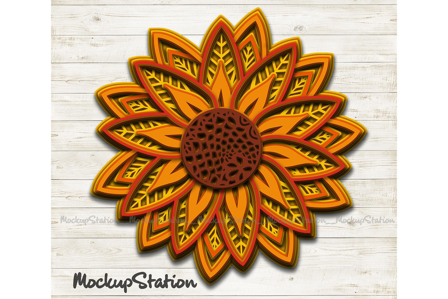 Sunflower 3D Mandala SVG, Flower Layered Design PNG DXF Cut File By