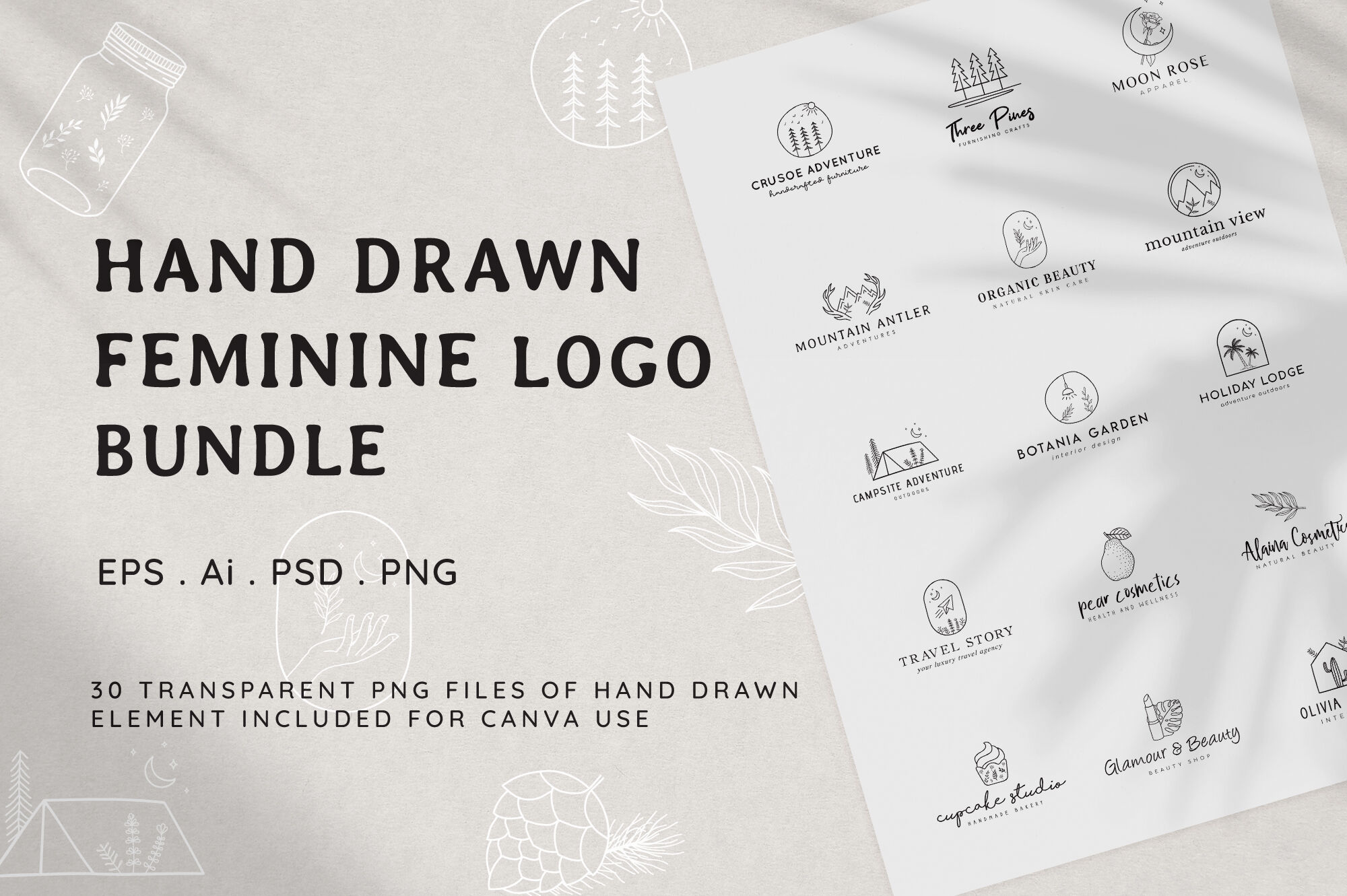 Hand Drawn Feminine Logo Bundle By Xpertgraphicd Thehungryjpeg Com