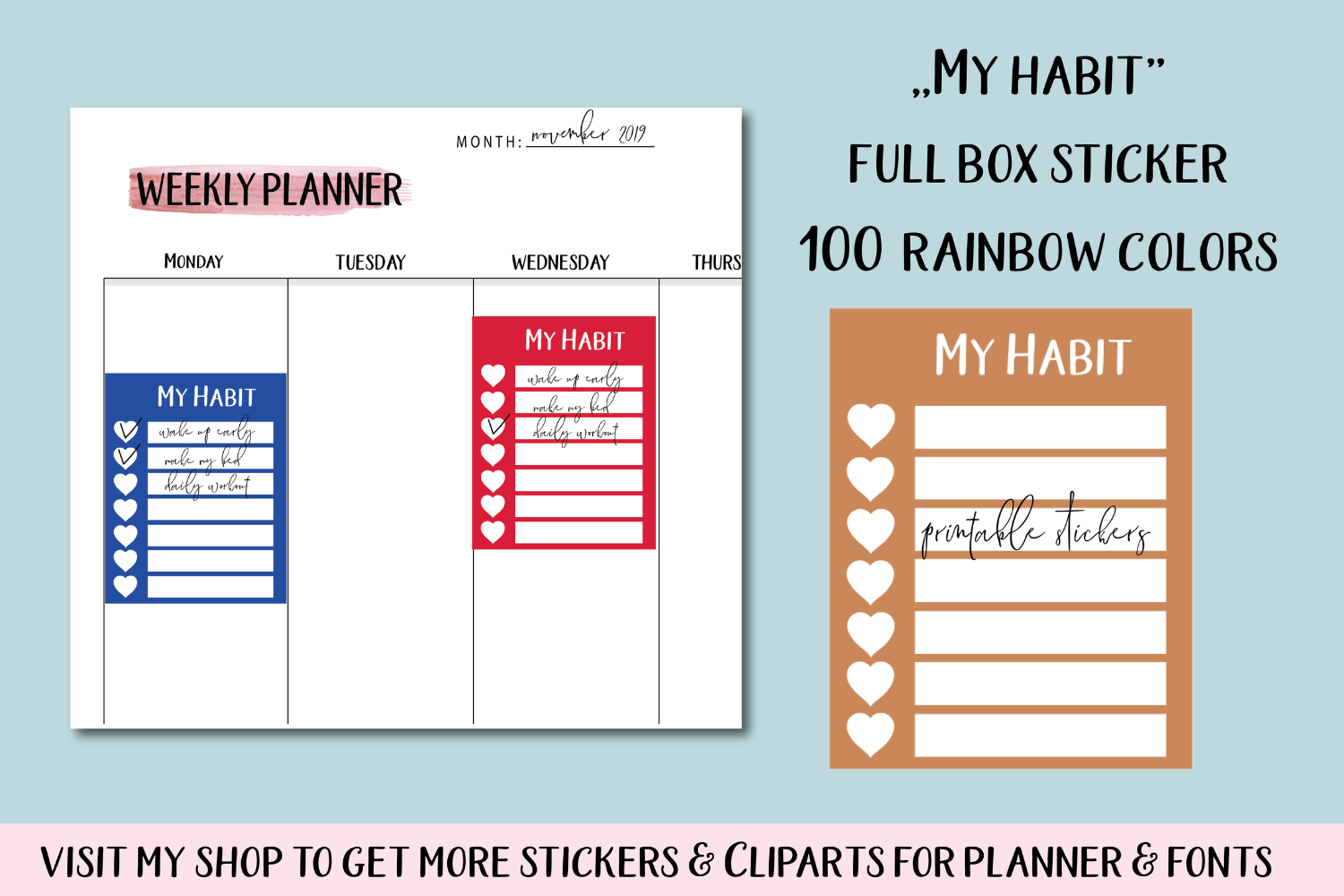 Weekly habit tracker, Habit planner stickers, Habit tracker stickers, By  Old Continent Design