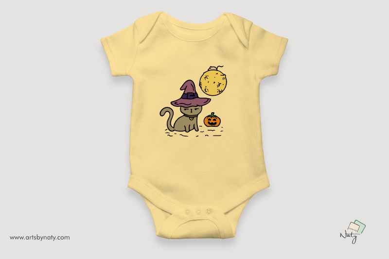 Funny Halloween Cat In A Hat With The Moon Pumpkin And A Mouse By Artsbynaty Thehungryjpeg Com