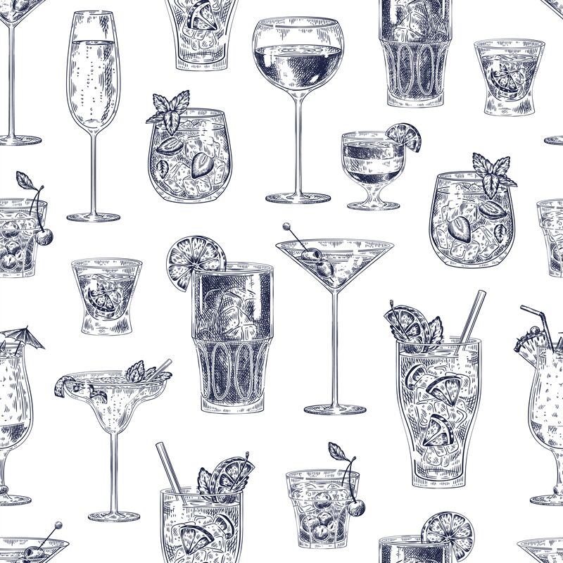 Cocktail Seamless Pattern Hand Drawn Alcohol Drinks Cocktails With Di By Tartila Thehungryjpeg Com