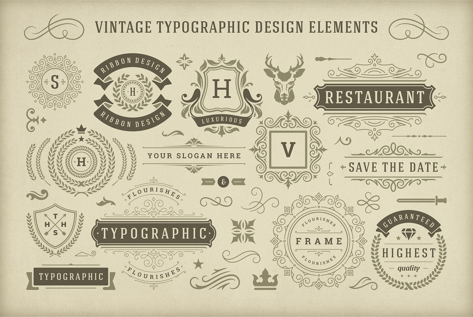 Vintage Typographic Design Elements By Vasya Kobelev | TheHungryJPEG