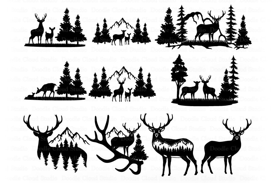 Download Deer Bundle SVG, Deer and Mountains SVG Files for Silhouette & Cricut. By Doodle Cloud Studio ...