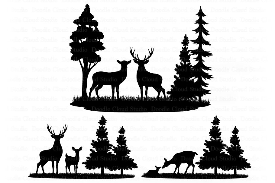 Deers Bundle SVG, Deer SVG Cut Files, Forest Deer Clipart, Landscape By