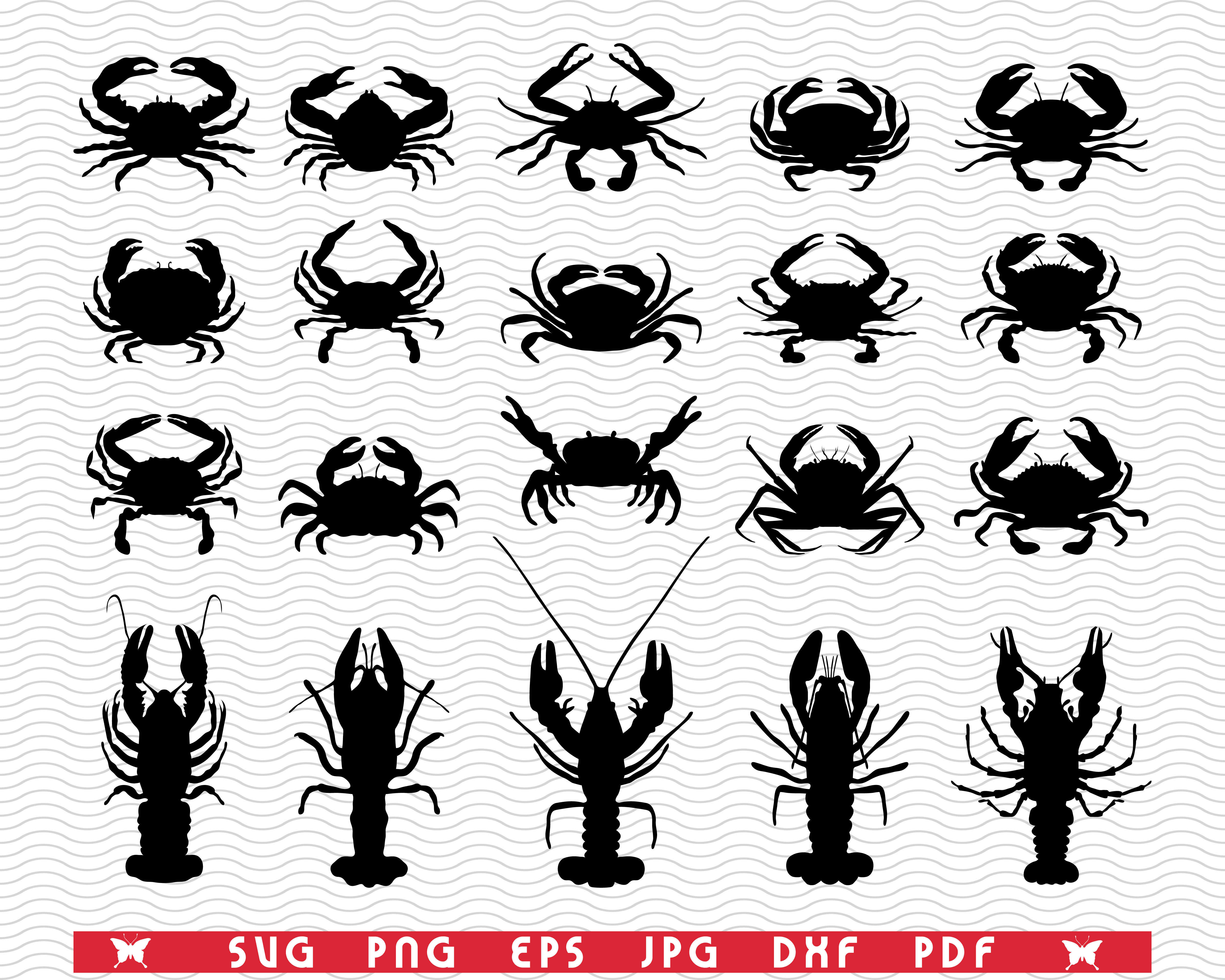 Svg Crawfish Crab Black Silhouettes Digital Clipart By Designstudiorm Thehungryjpeg Com