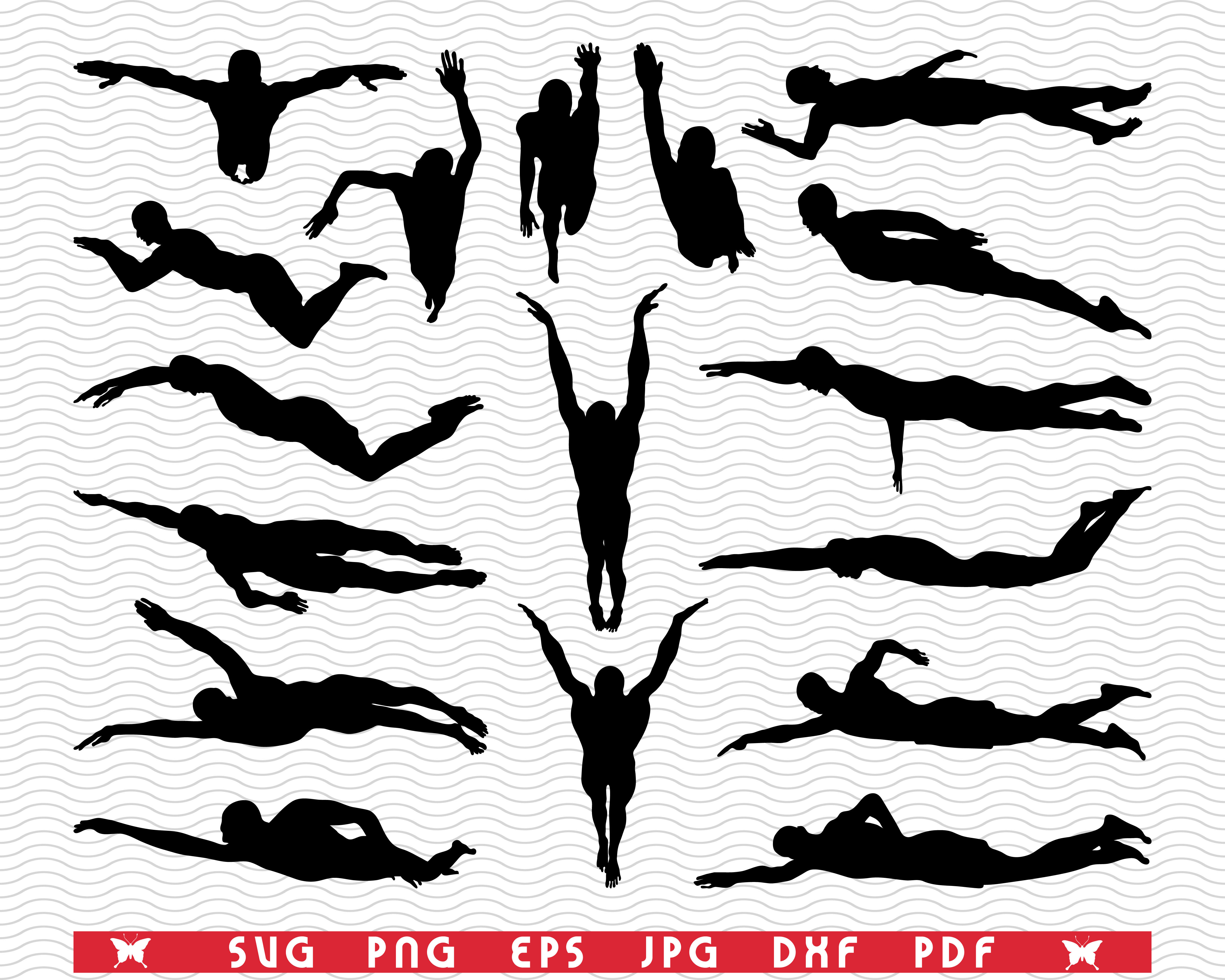 Digital Download pdf Swim Swimmer Female vector graphics png Backstroke Set of eps svg jpeg Vector