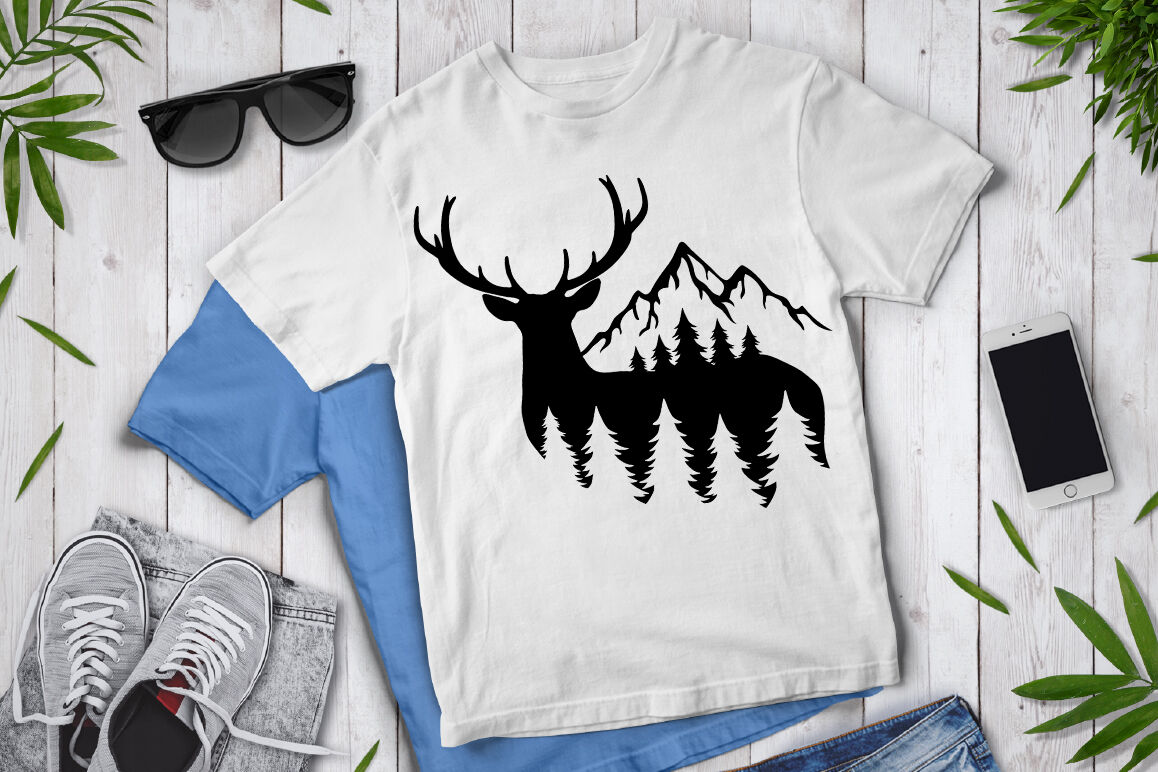 Deer In Forest Silhouette Svg Nature Scene Svg By Doodle Cloud Studio Thehungryjpeg Com