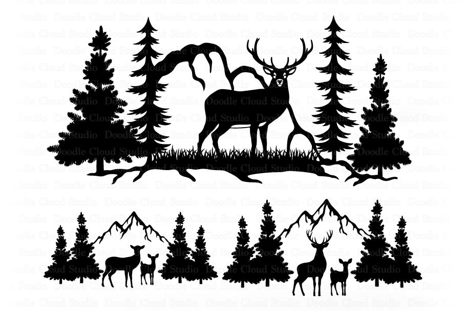 Download Deer And Mountains Svg Files Deer Bundle Svg Wildlife Svg By Doodle Cloud Studio Thehungryjpeg Com