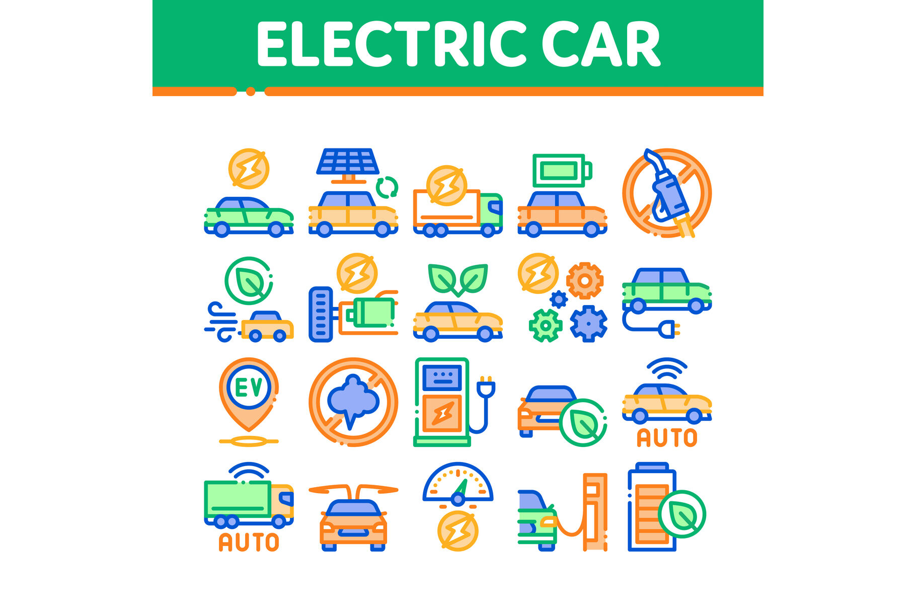 Electric Car Transport Collection Icons Set Vector By Pikepicture Thehungryjpeg Com