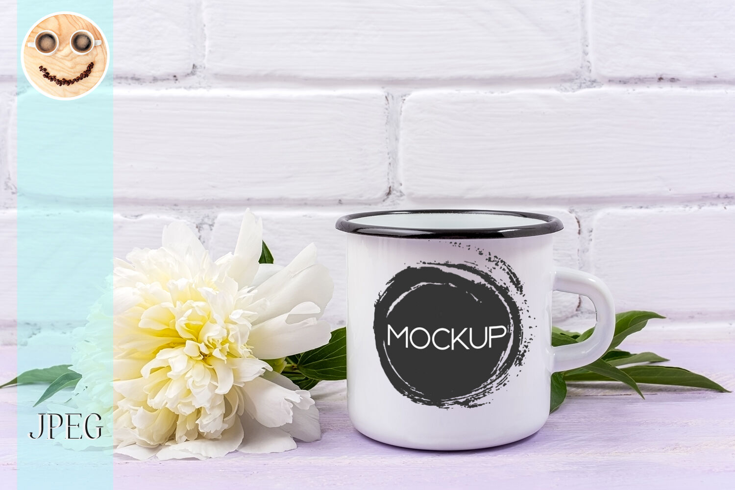 Download White campfire enamel mug mockup with cream peony By ...