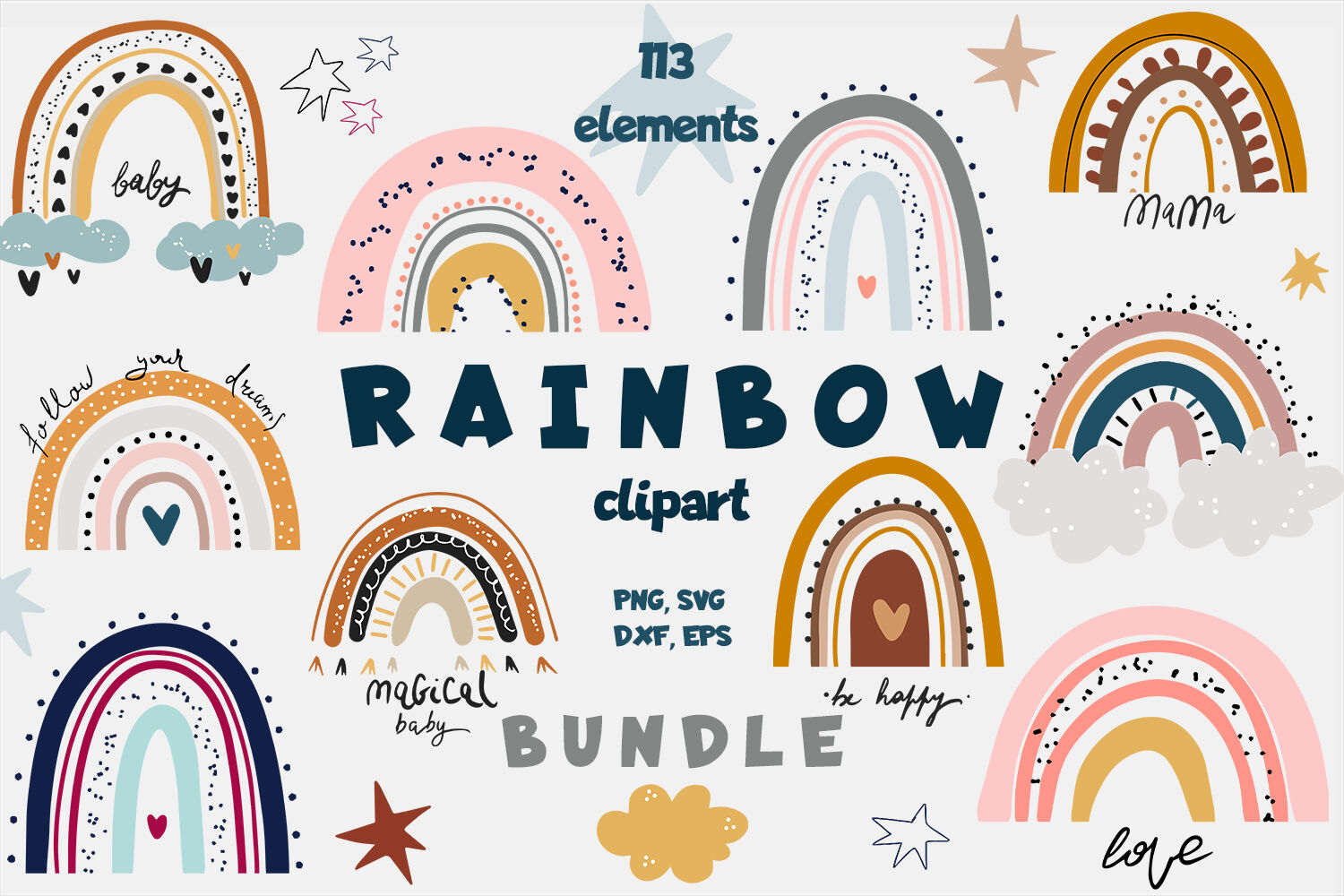 Rainbow Bundle | Clipart PNG SVG VECTOR By Inspiration Design | TheHungryJPEG.com