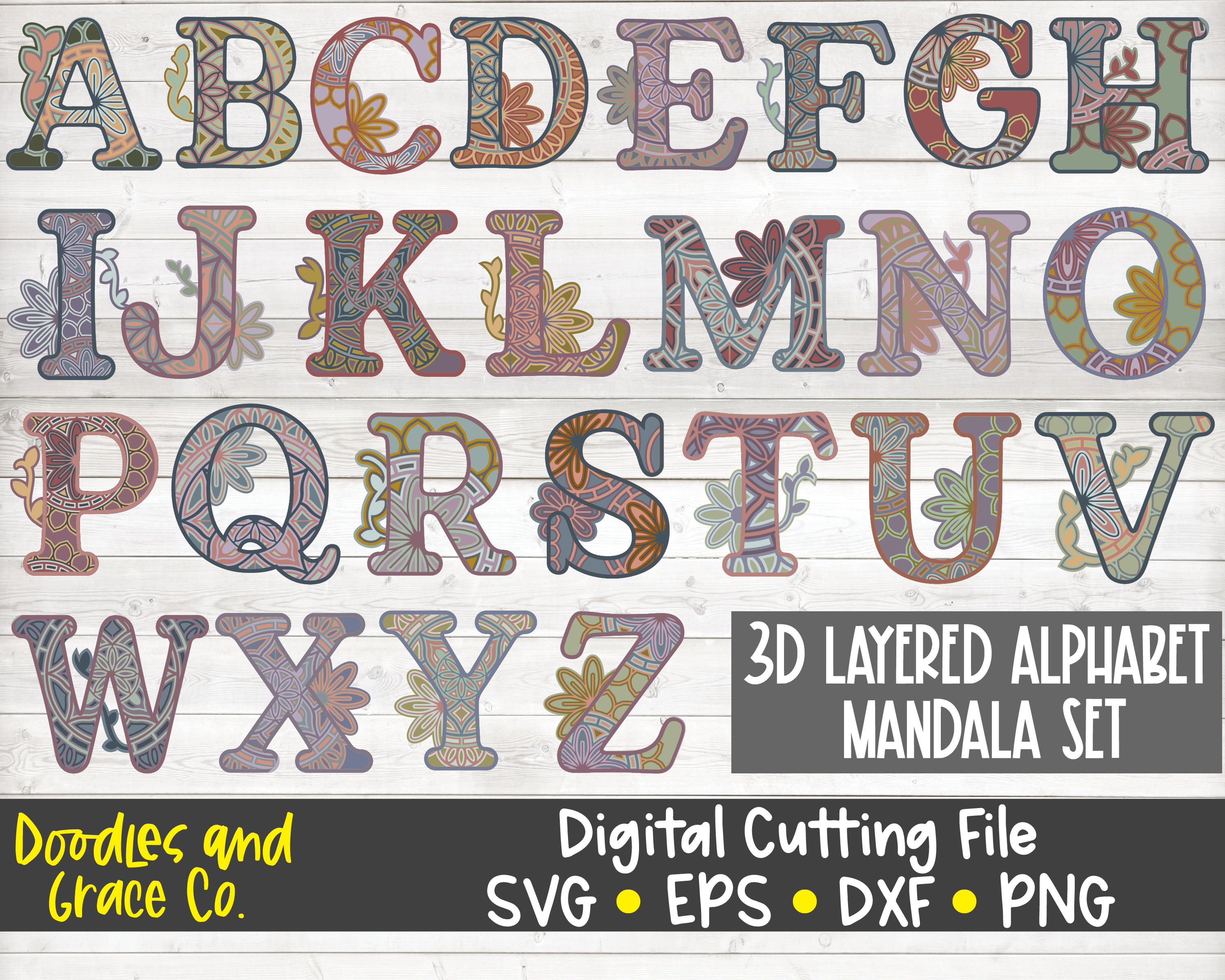 Download Alphabet 3D Layered Mandala Bundle SVG By Doodles and ...