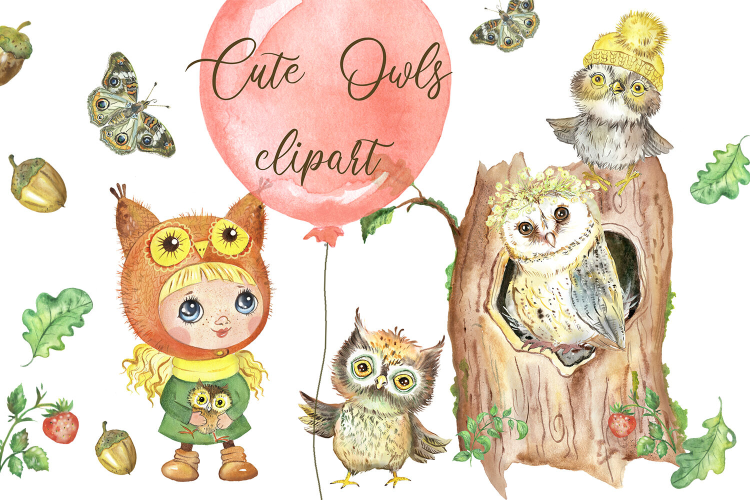 Download Owls Watercolor Clipart Baby Animal Clipart Owl Woodland Forest By Evgeniia Grebneva Painting Thehungryjpeg Com