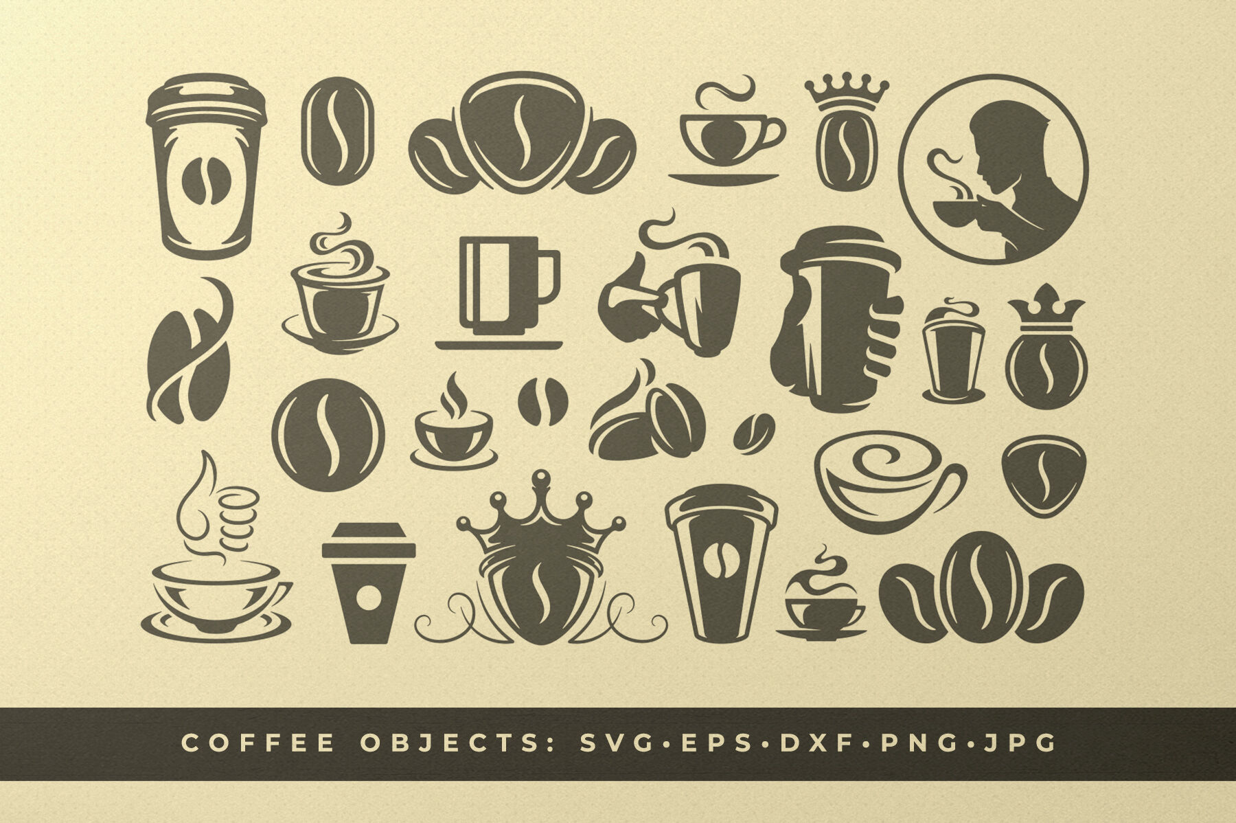 Download Coffee Beans And Cups Silhouettes And Icons By Vasya Kobelev Thehungryjpeg Com