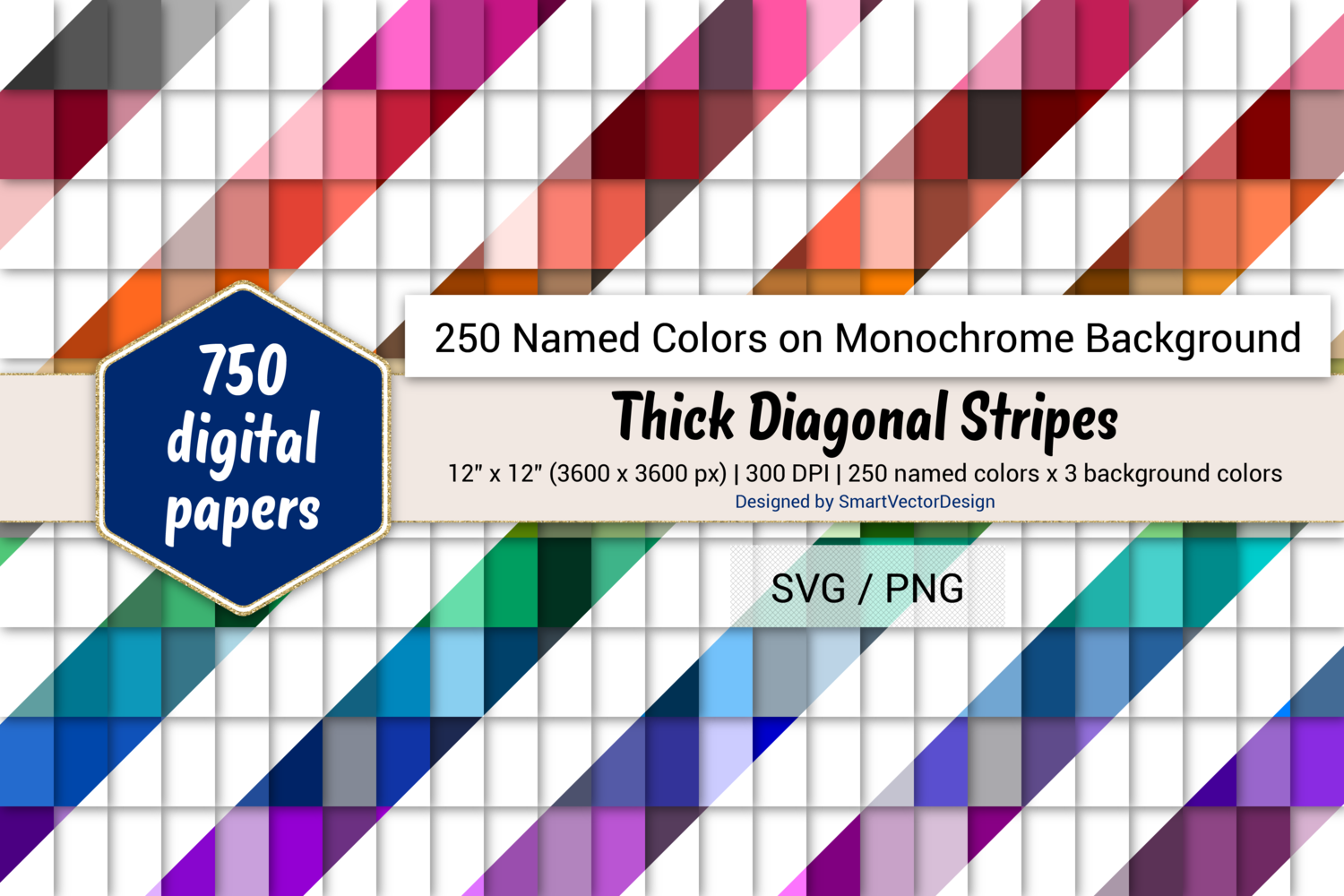 Thick Diagonal Stripes Digital Paper 250 Colors On Bg By Smartvectordesign Thehungryjpeg Com