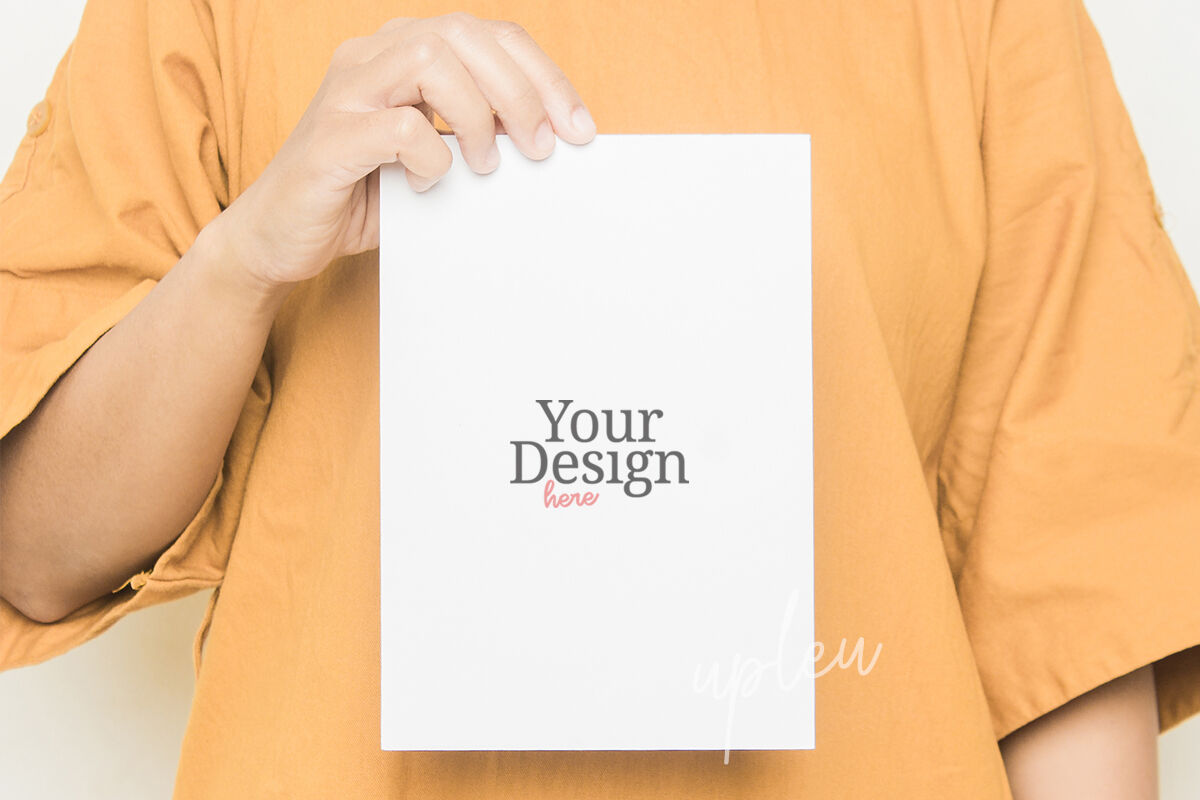 Download A5 Thank You Card Mockup Model Handling A5 Greeting Card Mockup With By Ariodsgn Thehungryjpeg Com