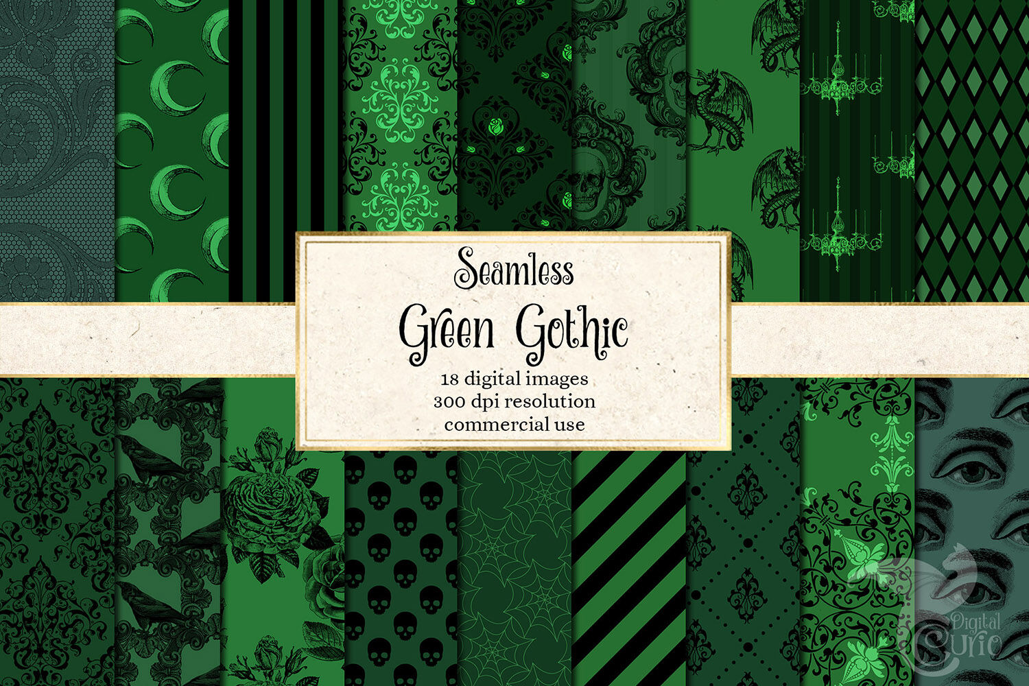 Green Gothic Digital Paper By Digital Curio