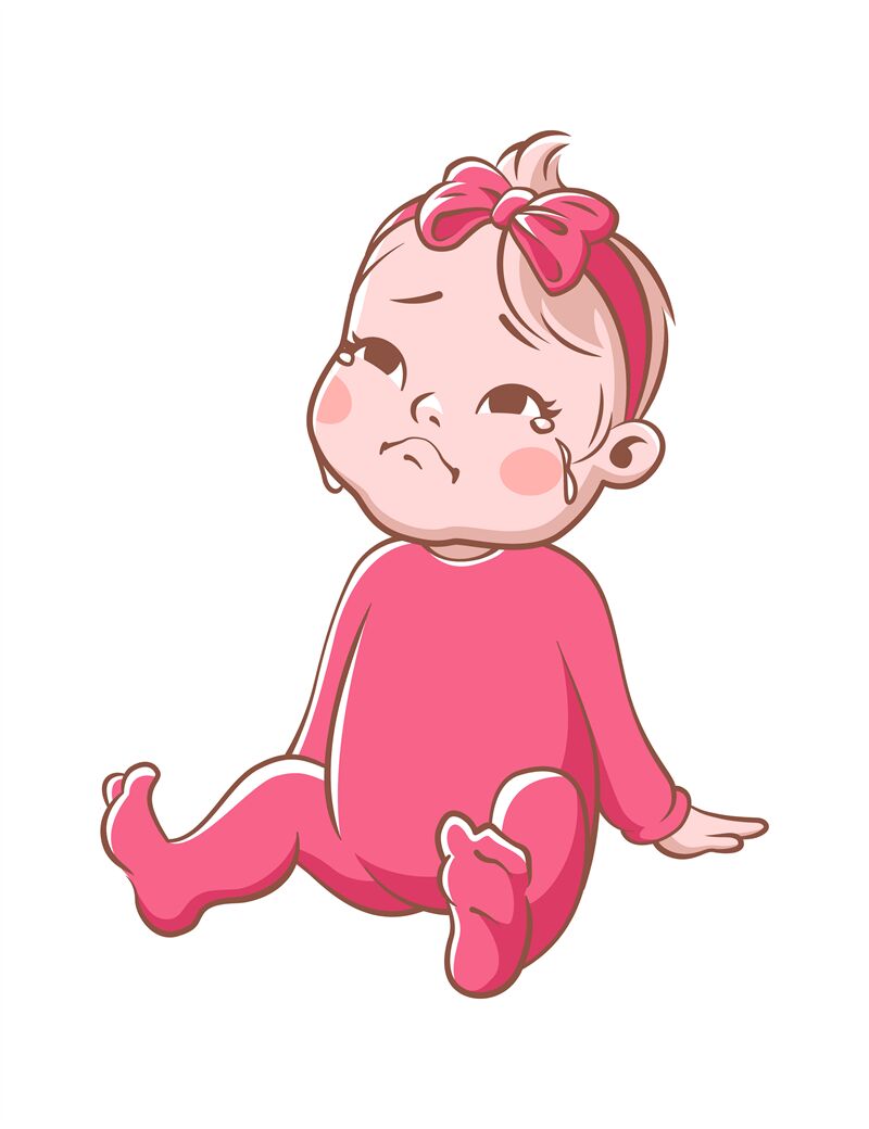 Crying baby girl. Cartoon sad toddler in pink sitting on white backgro By  YummyBuum | TheHungryJPEG