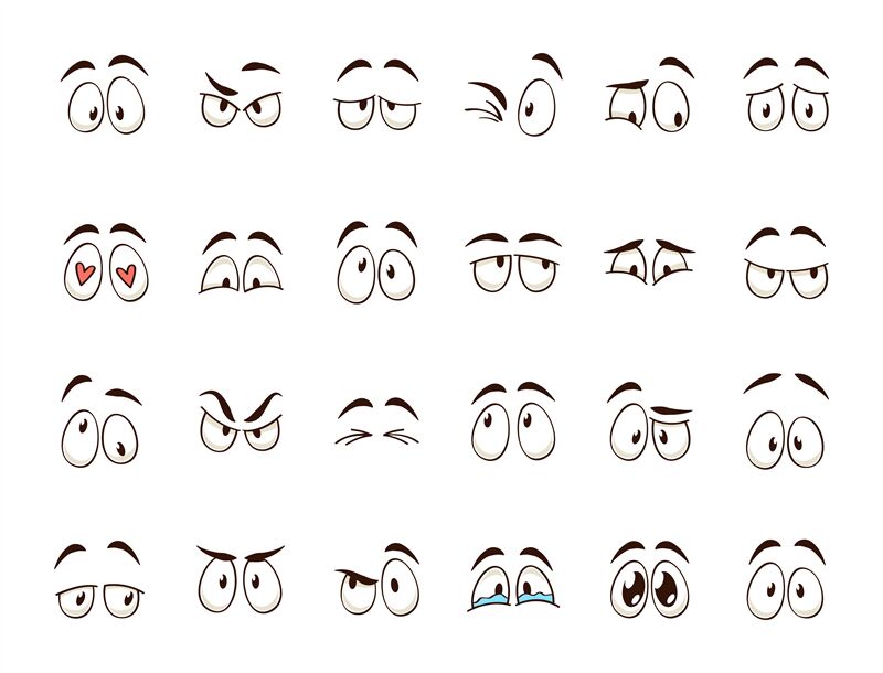 Cartoon eyes. Comic character eye expressions smiling, crying and surp By  YummyBuum | TheHungryJPEG