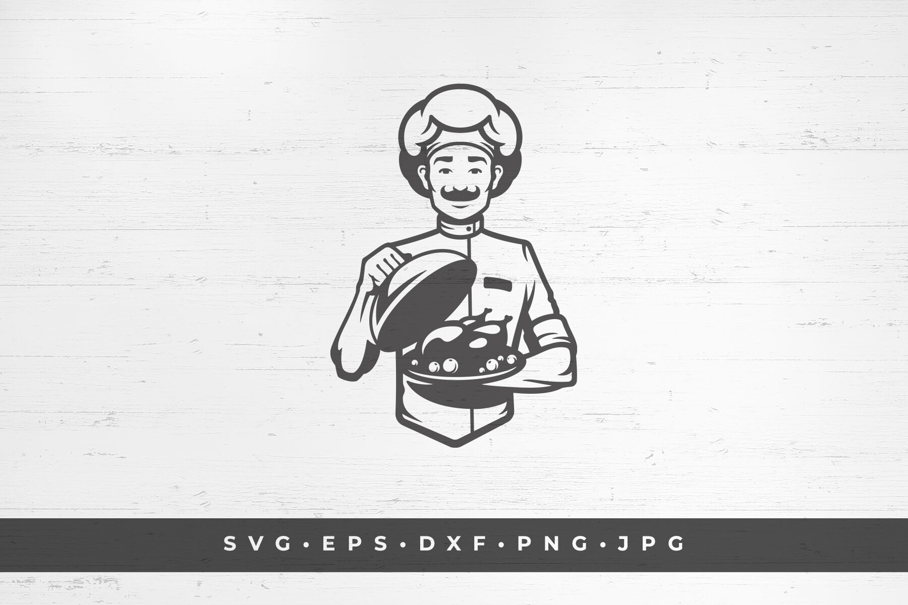 Chef In Hat Holding Food Platter Dish By Vasya Kobelev Thehungryjpeg Com