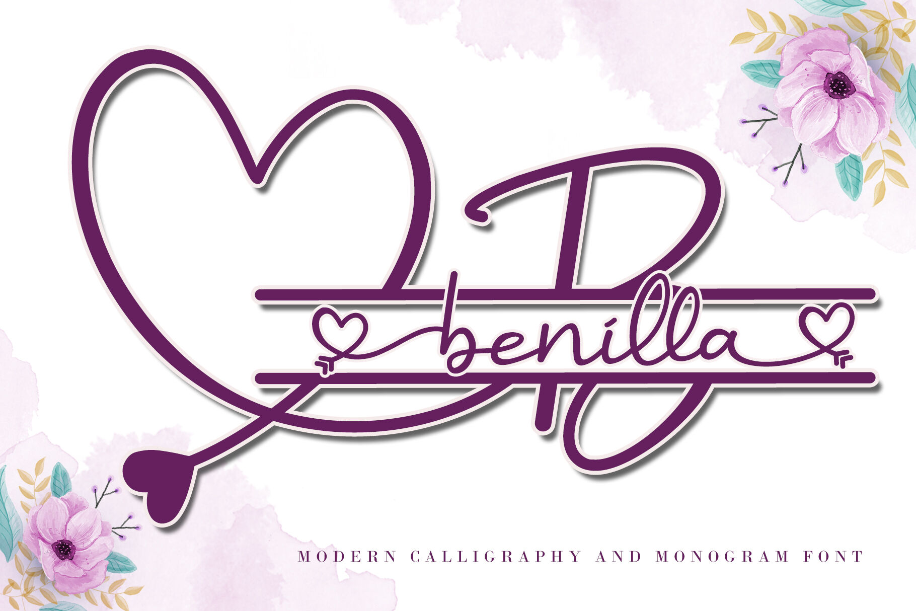 Benilla Lovely Monogram With Script Font By Aen Creative Store Thehungryjpeg Com