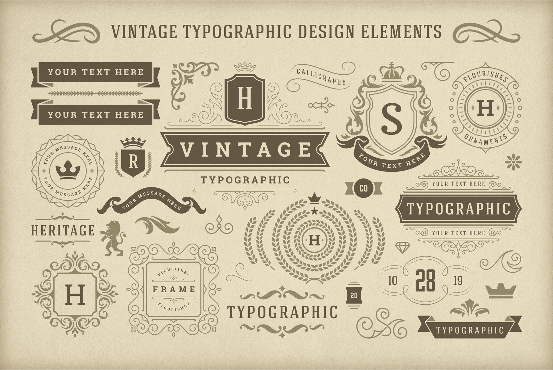 Vintage Typographic Design Elements By Vasya Kobelev | TheHungryJPEG