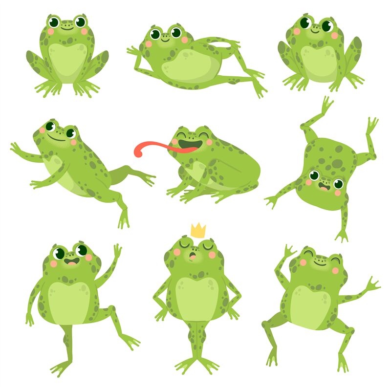 Cute frogs. Green funny frogs in various poses, happy animals group. S By  Tartila | TheHungryJPEG