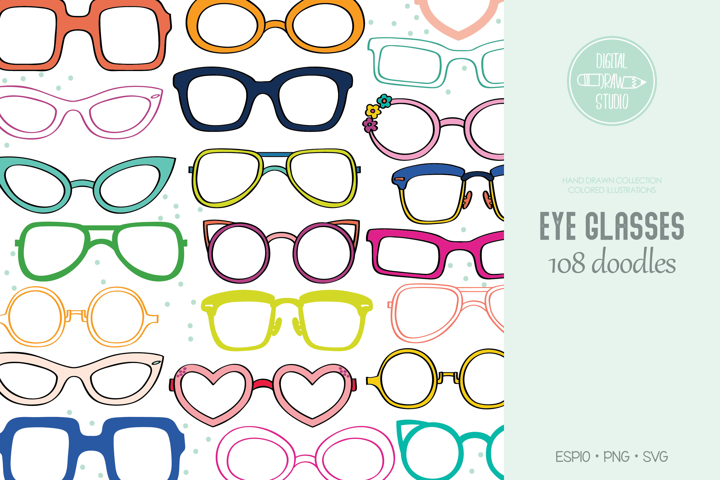 Glasses Nerd Frames Eye Wear Sunglasses Shades Color Illustration By Digital Draw Studio Thehungryjpeg Com