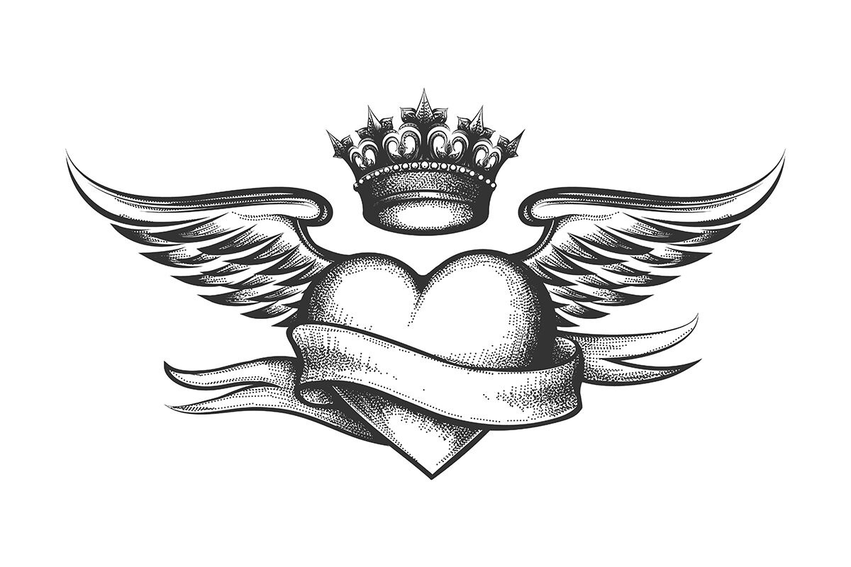 heart with wings and crown