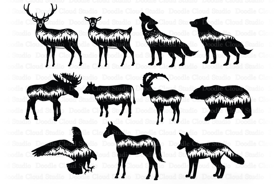 Animals & Mountain SVG Cut Files. Wildlife Svg, Adventure, Wilderness. By Doodle Cloud Studio ...