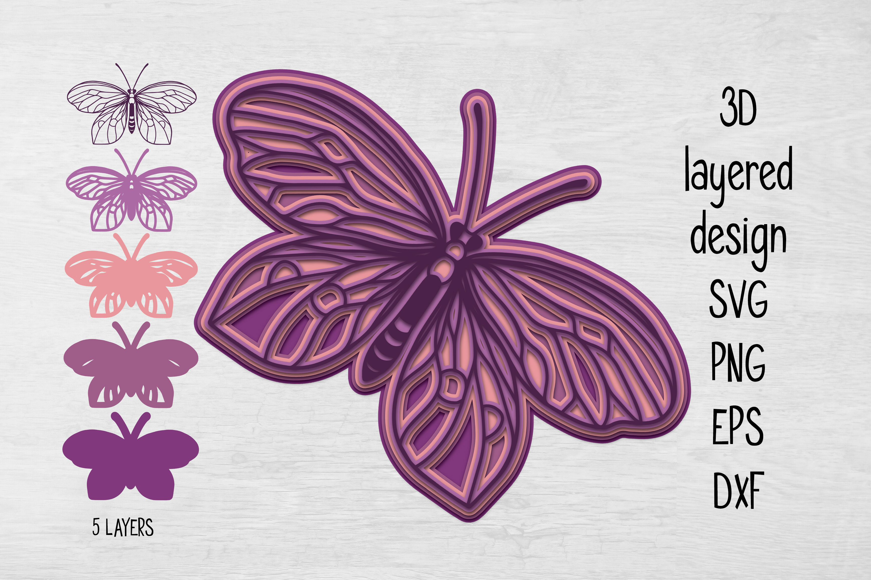 Download 3D Layered Butterfly By DigitalTypefaceS | TheHungryJPEG.com