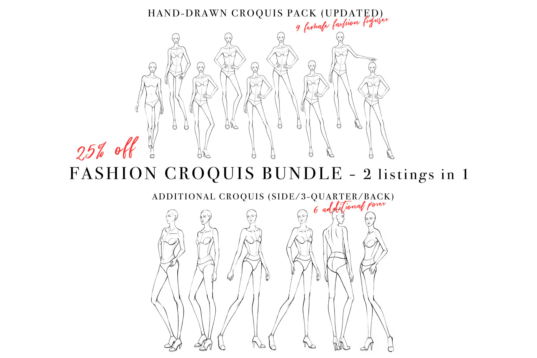 Female Fashion Figure Template – 9 Heads Fashion Croquis - Standing Pose -  Torang Artwork